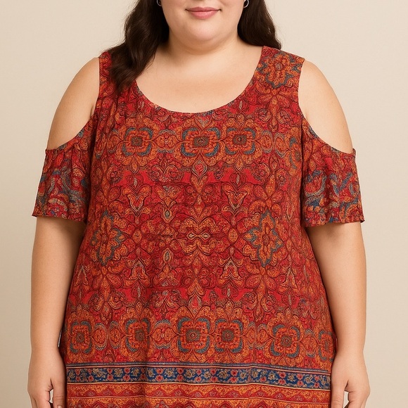 Avenue Tops - Avenue Plus Size Red Cold Shoulder Top  26/28